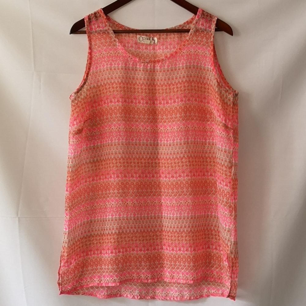 Women's OP Sheer Tank Top, Pink and Orange, Large